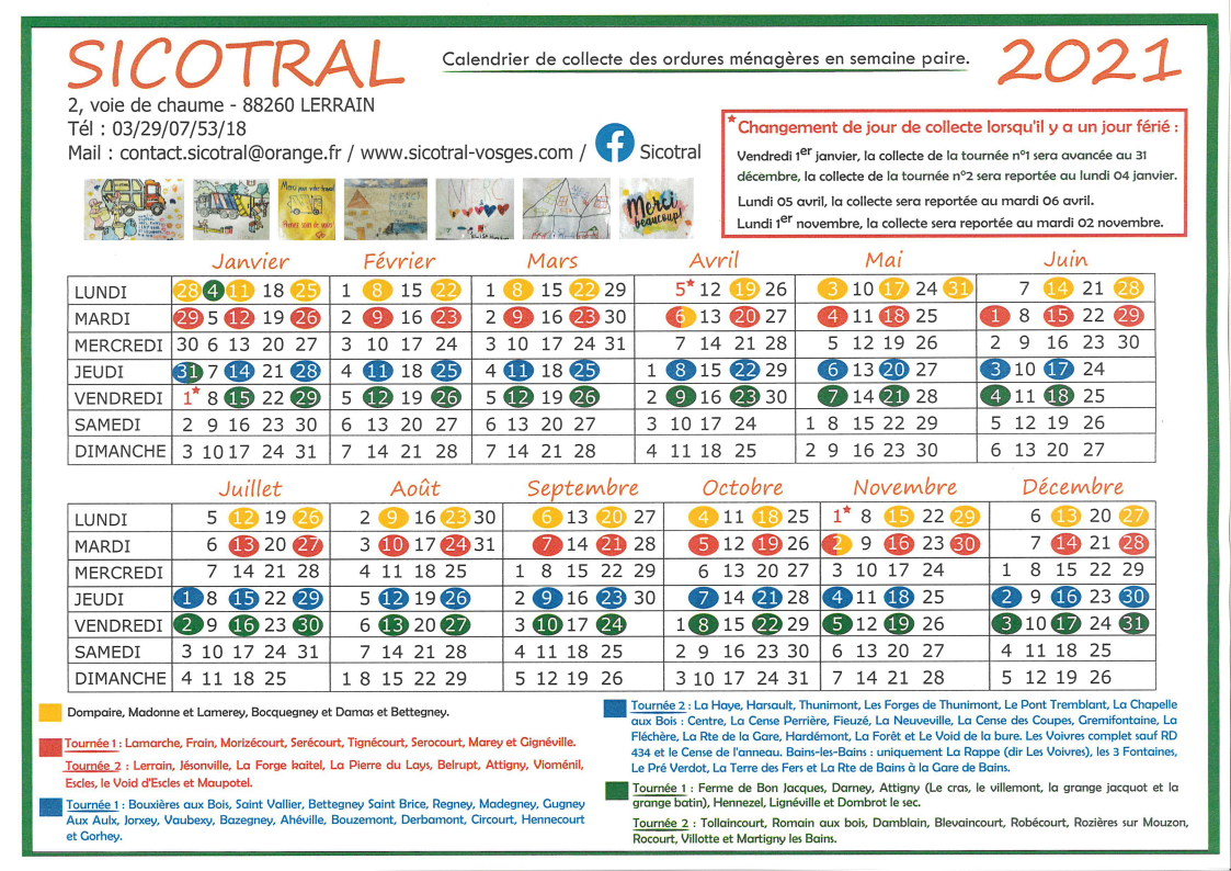 SICOTRAL calendrier paire